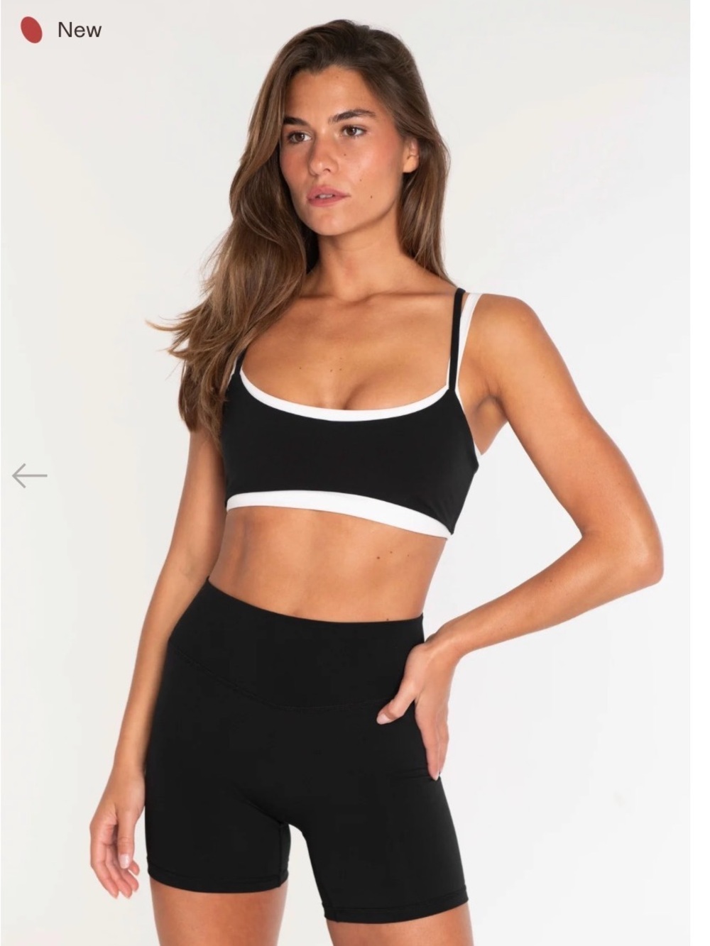 FORM active double layered bra + core shorts 3” in black/white
